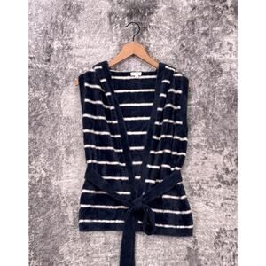 New For Love & Lemons Cardigan Small Womens Striped Fuzzy Hooded Vest Sweater